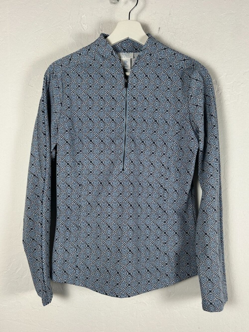 Sigrid Olsen Golf & Tennis Womens Blue Geometric Half-Zip Long Sleeve Top Medium